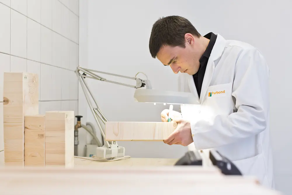 Employee working with mass timber