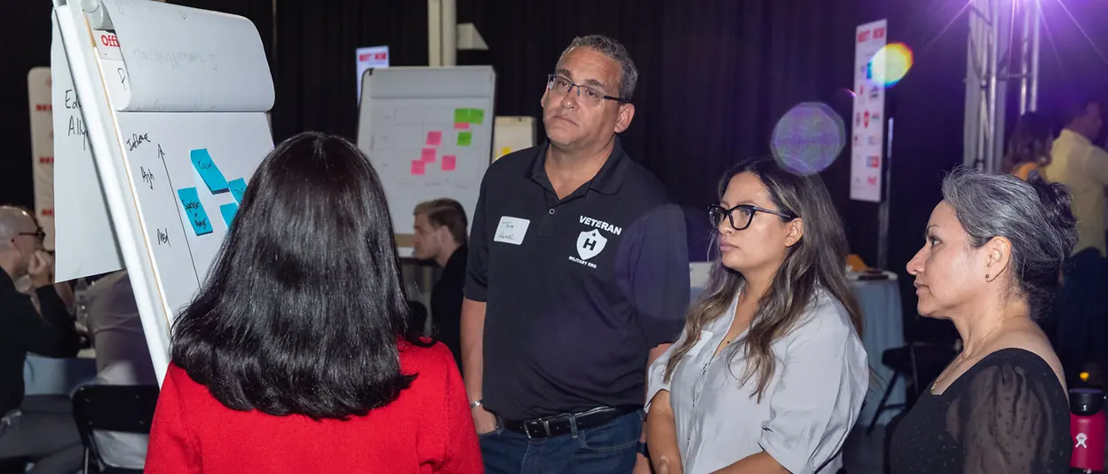 People standing in front of flip chart