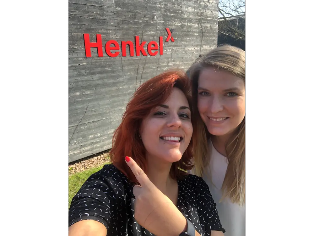 Isabela (left) and her colleagues could spend some time outside walking around the campus 