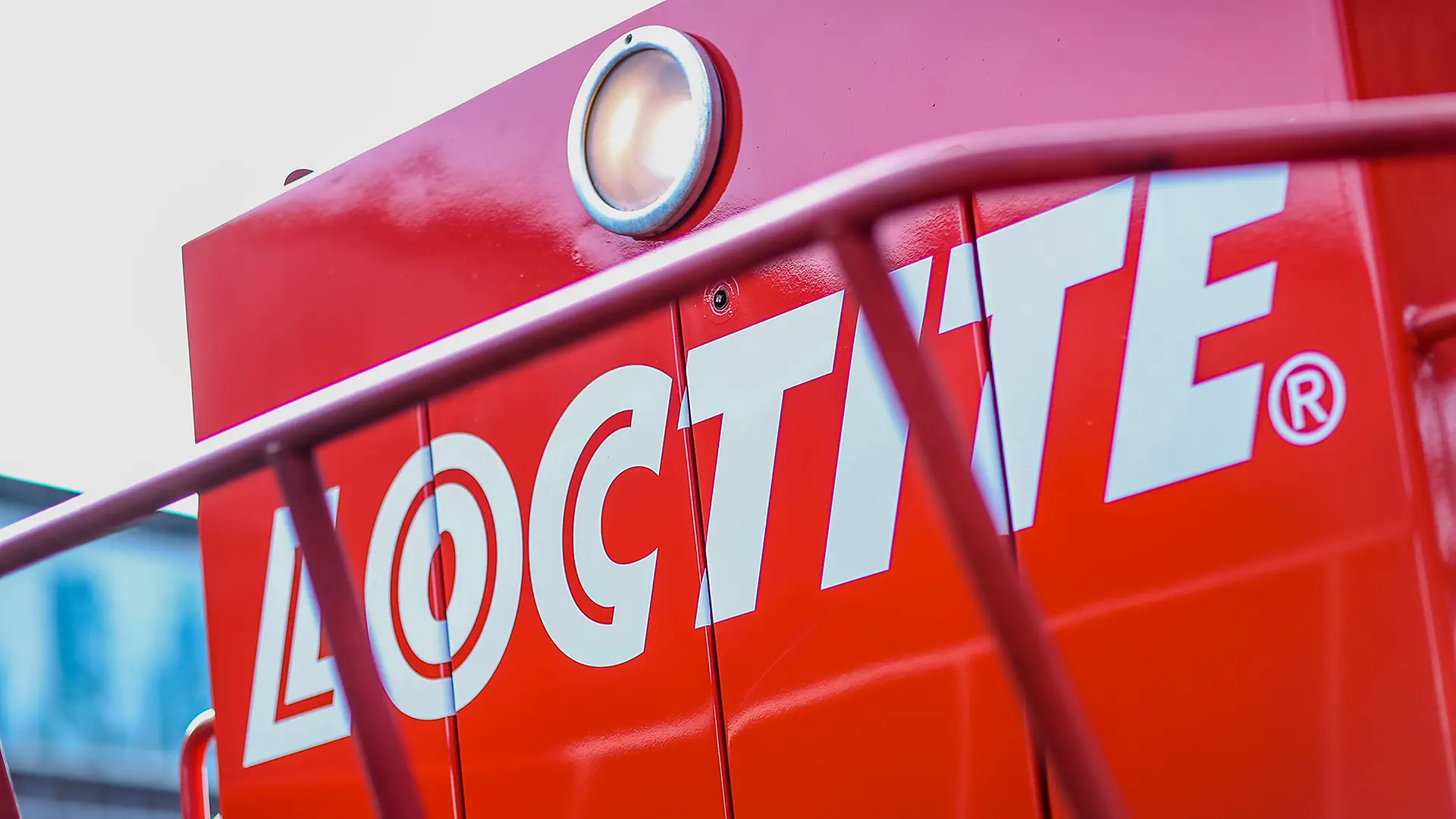 Loctite logo on the front of a locomotive